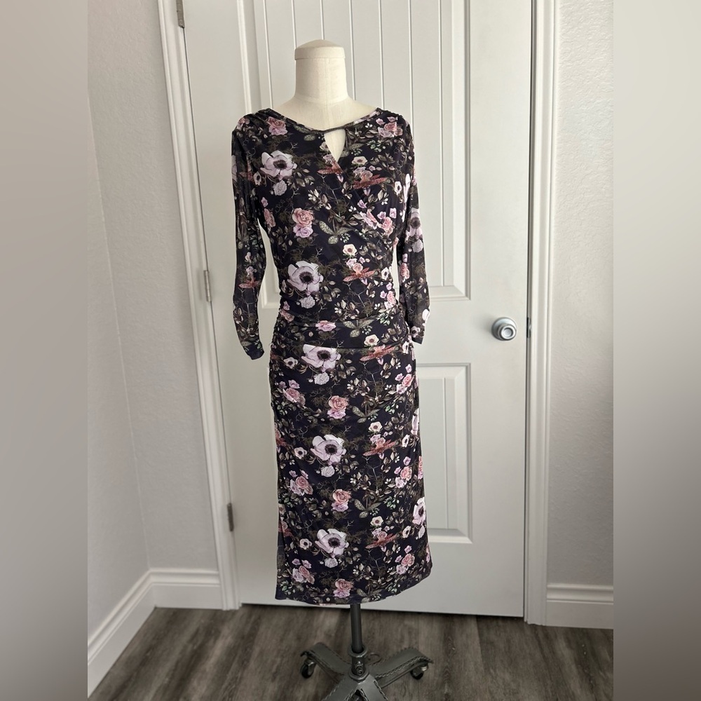 BetaBrand Women's Sheer Surplice Kimono Wrap  Dress Roses Sheer Floral Large